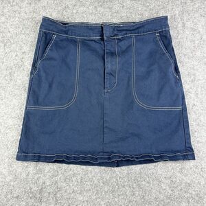 ModCloth Mini Skirt Womens 10 Blue Retro Contrast Stitch Casual Pockets Stretch